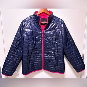 Talbots Petite Large Navy and Pink Quilted Primaloft Lightweight Jacket